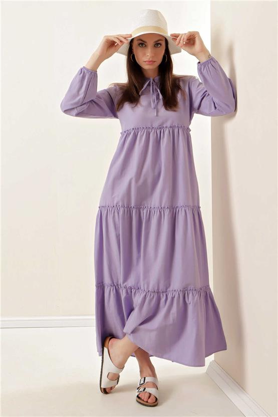 Bıgdart Y25 1627 Lıla Kadın Yaka Bagcıklı Tesettur Elbıse