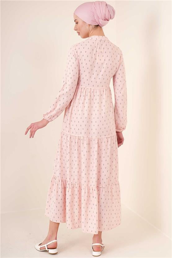 Bıgdart Y25 1627 Pudra Kadın Yaka Bagcıklı Tesettur Elbıse