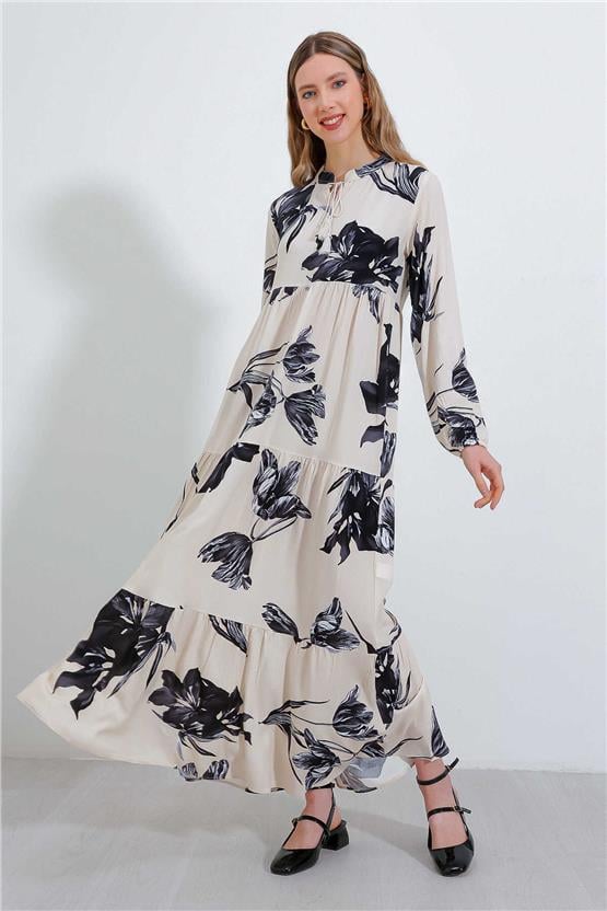 Bıgdart Y25 1627 Sıyah Kadın Yaka Bagcıklı Tesettur Elbıse