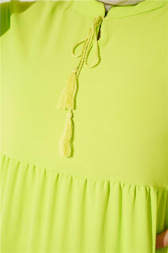 Bıgdart Y25 1627 Yesıl Kadın Yaka Bagcıklı Tesettur Elbıse