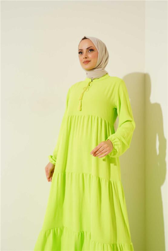 Bıgdart Y25 1627 Yesıl Kadın Yaka Bagcıklı Tesettur Elbıse