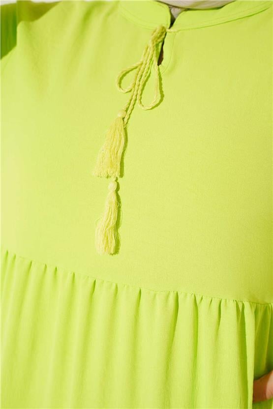 Bıgdart Y25 1627 Yesıl Kadın Yaka Bagcıklı Tesettur Elbıse