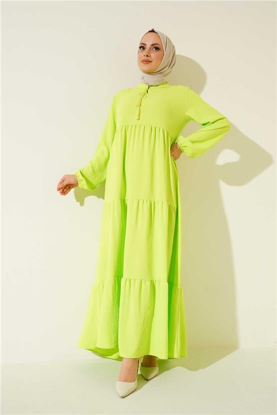 Bıgdart Y25 1627 Yesıl Kadın Yaka Bagcıklı Tesettur Elbıse