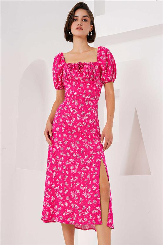 Bıgdart Y25 2387 Fuşya Yırtmaç Detaylı Elbise