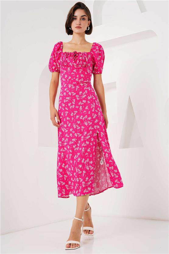 Bıgdart Y25 2387 Fuşya Yırtmaç Detaylı Elbise