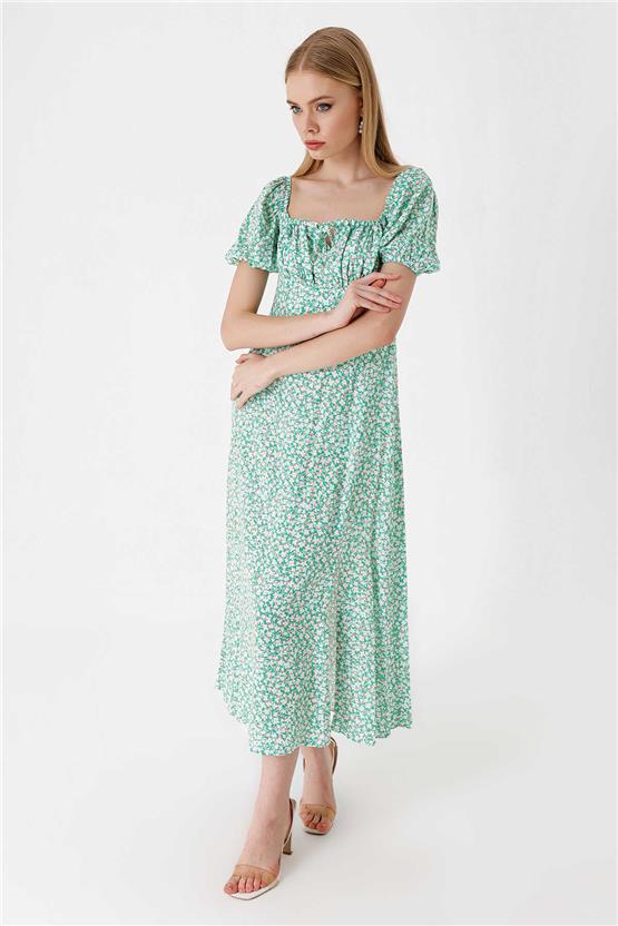 Bıgdart Y25 2387 Yeşil Yırtmaç Detaylı Elbise