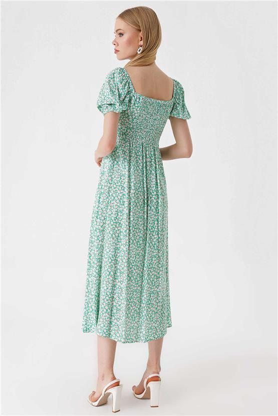 Bıgdart Y25 2387 Yeşil Yırtmaç Detaylı Elbise