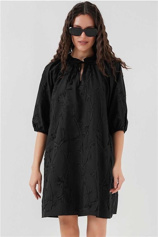 Bıgdart Y25 2528 Siyah Kadın Desenlı Kısa Elbıse