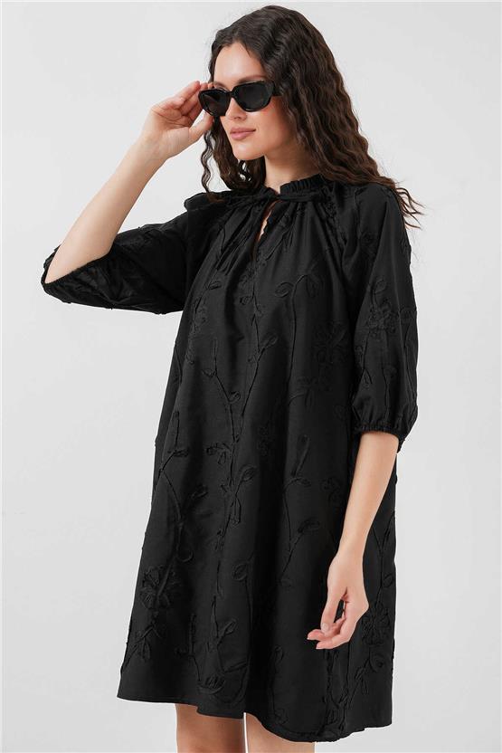 Bıgdart Y25 2528 Siyah Kadın Desenlı Kısa Elbıse