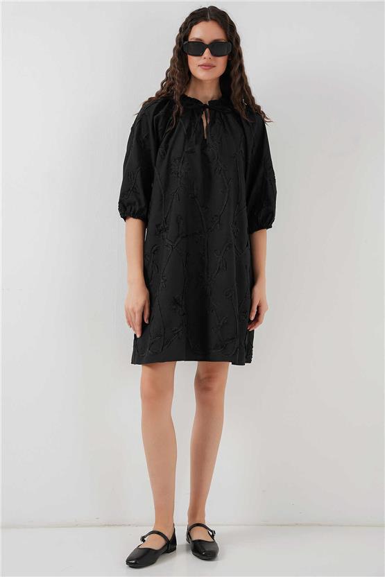Bıgdart Y25 2528 Siyah Kadın Desenlı Kısa Elbıse