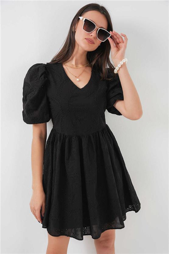 Bıgdart Y25 2529 Sıyah Kadın Fıstolu Kısa Elbıse