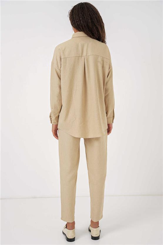 Bıgdart Y25 6622 Bej Keten Ikılı Takım