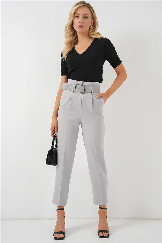 Bigdart Y26 6556 Gri Kemerlı Kumas Pantolon 36-44