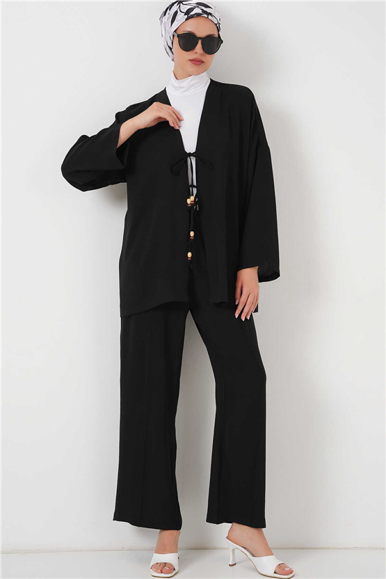 Bigdart Y26 6739 Siyah Ayrobin Kimono İkili Takım 36-44
