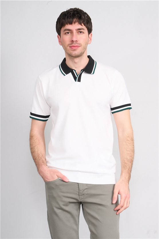 C.K Y26 804 Beyaz Erkek Triko Polo Yaka Tişört M-Xxl