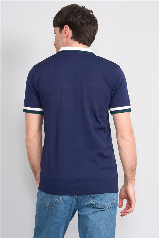 C.K Y26 803 Lacivert Erkek Triko Fermuarlı Polo Yaka Tişört M-Xxl