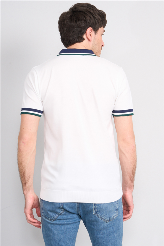 C.K Y26 803 Beyaz Erkek Triko Fermuarlı Polo Yaka Tişört M-Xxl