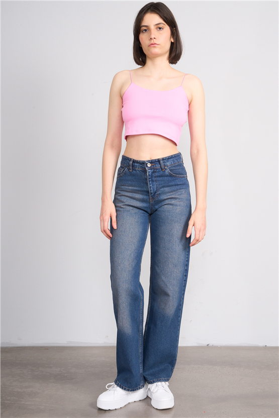 C.K Y26 8453 Fithit Byn Ip Askılı Penye Crop Atlet Pembe