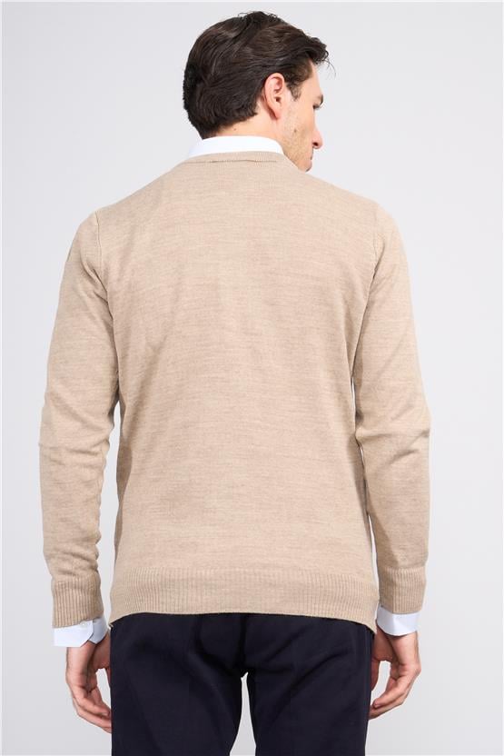 C.K 3176 Mentality Erkek V Yaka Triko Basic Bej