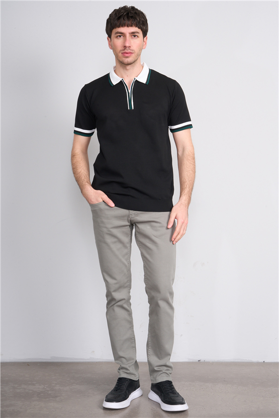 C.K Y26 803 Siyah Erkek Triko Fermuarlı Polo Yaka Tişört M-Xxl