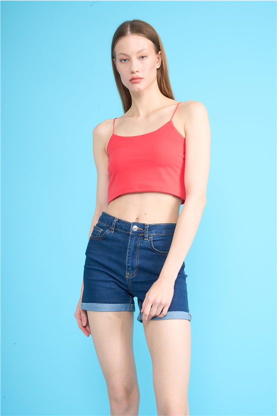 C.K Y26 8453 Fithit Byn Ip Askılı Penye Crop Atlet Nar Cıcegı