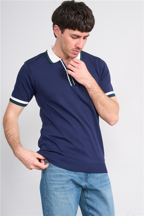 C.K Y26 803 Lacivert Erkek Triko Fermuarlı Polo Yaka Tişört M-Xxl
