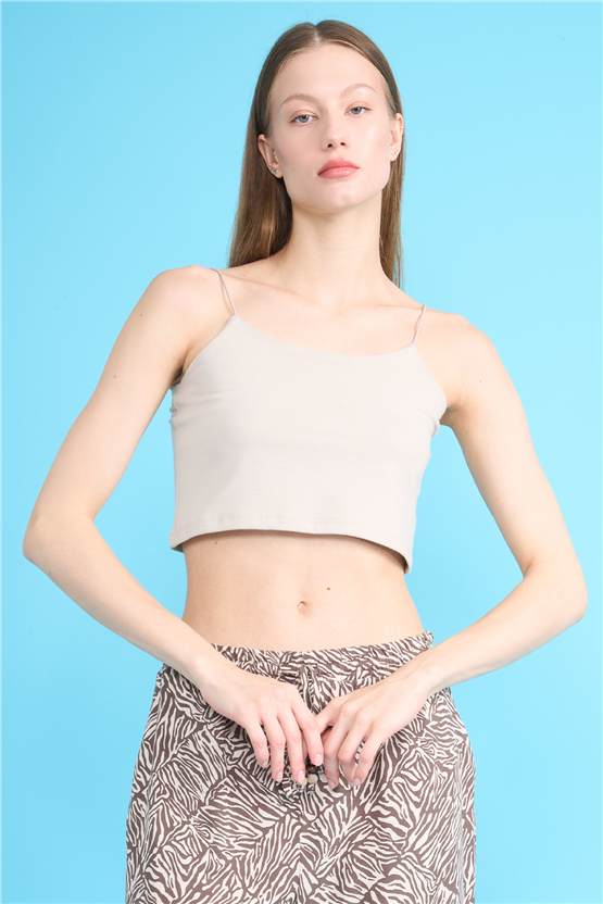C.K Y26 8453 Fithit Byn Ip Askılı Penye Crop Atlet Vizon