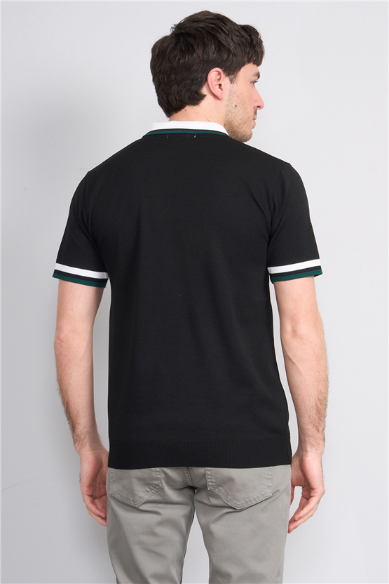 C.K Y26 803 Siyah Erkek Triko Fermuarlı Polo Yaka Tişört M-Xxl