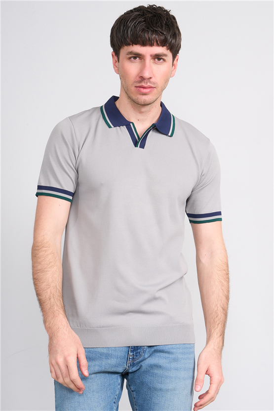 C.K Y26 804 Gri Erkek Triko Polo Yaka Tişört M-Xxl