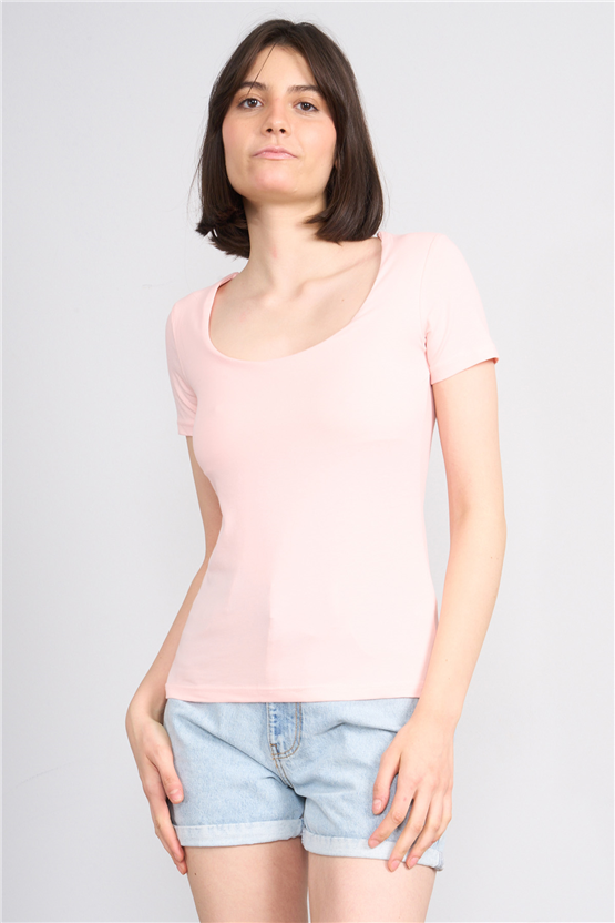 C.K Y26 8038 Pachie Byn U Yaka Basic T-shirt Pudra