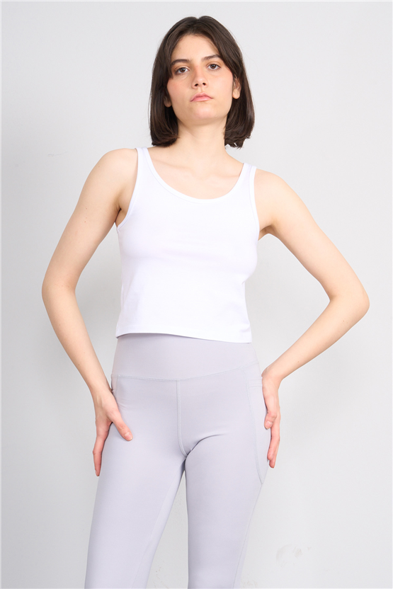 C.K Y26 8282 Fithit Byn Askılı Penye Crop Atlet Beyaz