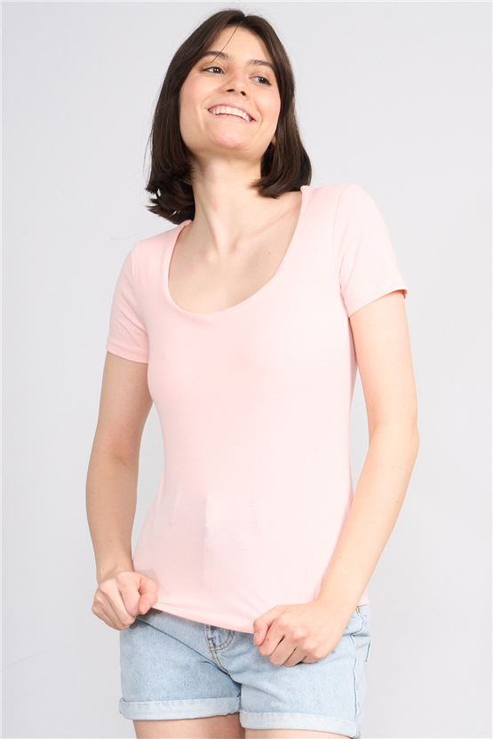 C.K Y26 8038 Pachie Byn U Yaka Basic T-shirt Pudra