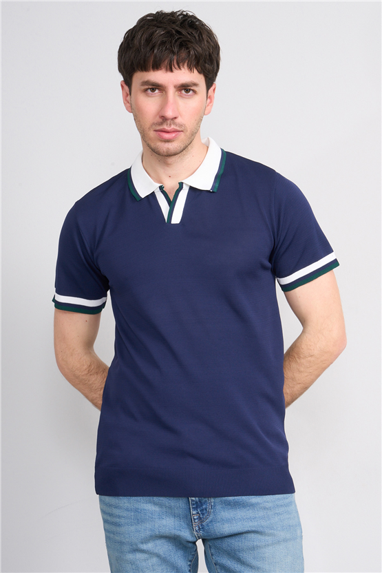 C.K Y26 804 Lacivert Erkek Triko Polo Yaka Tişört M-Xxl