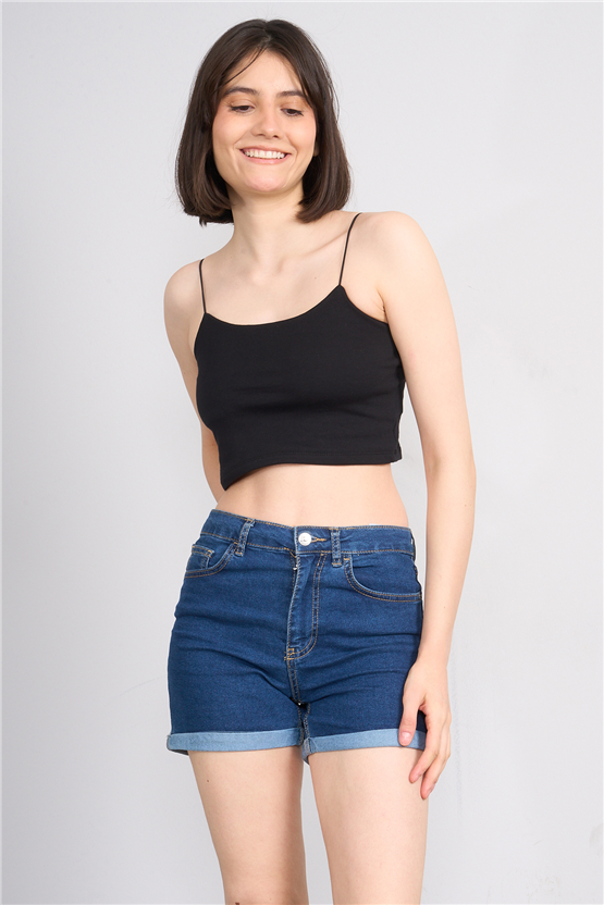 C.K Y26 8453 Fithit Byn Ip Askılı Penye Crop Atlet Siyah