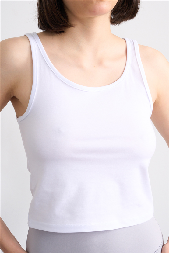 C.K Y26 8282 Fithit Byn Askılı Penye Crop Atlet Beyaz