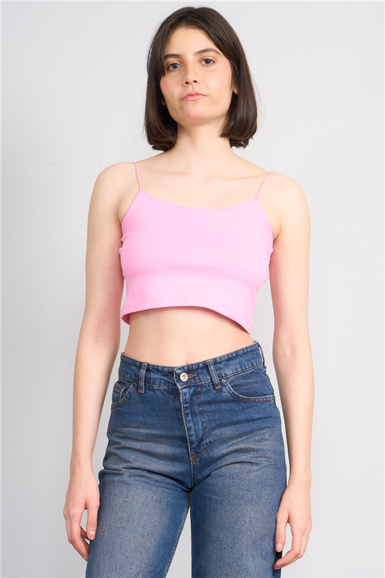 C.K Y26 8453 Fithit Byn Ip Askılı Penye Crop Atlet Pembe