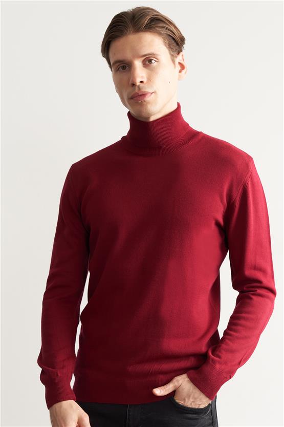 C.K 3177 Mentality Erkek Balıkçı Yaka Triko Basic Bordo