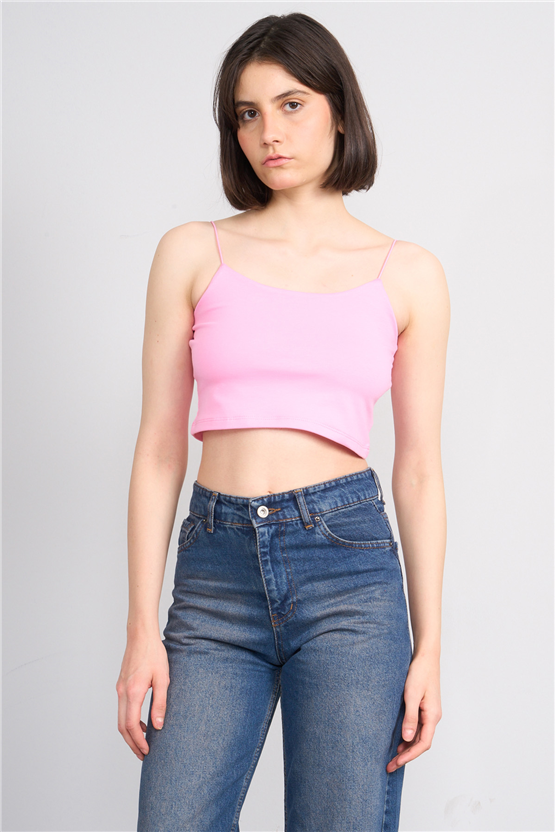 C.K Y26 8453 Fithit Byn Ip Askılı Penye Crop Atlet Pembe