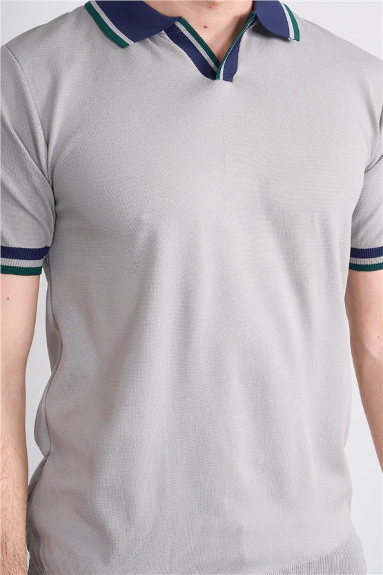 C.K Y26 804 Gri Erkek Triko Polo Yaka Tişört M-Xxl