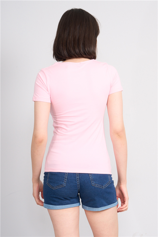 C.K Y26 8038 Pachie Byn U Yaka Basic T-shirt Pembe