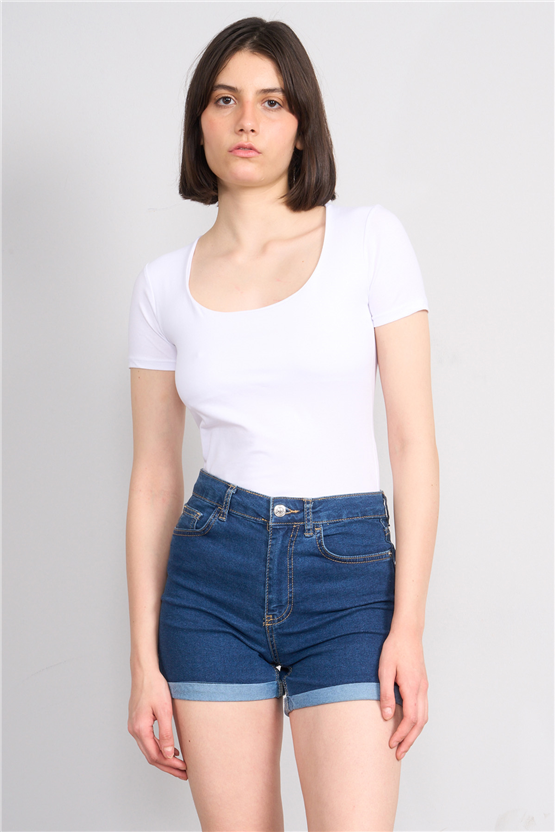 C.K Y26 8038 Pachie Byn U Yaka Basic T-shirt Beyaz