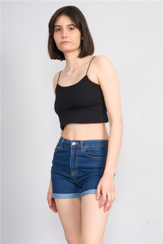 C.K Y26 8453 Fithit Byn Ip Askılı Penye Crop Atlet Siyah