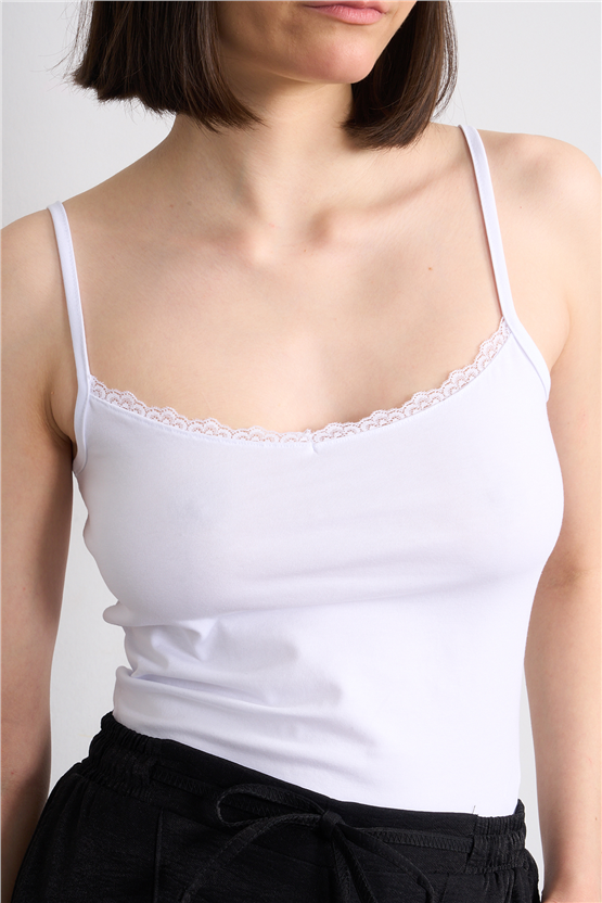 C.K Y26 8446 Fithit Byn Ip Askılı Dantellı Penye Atlet Beyaz