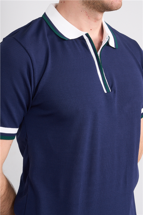 C.K Y26 803 Lacivert Erkek Triko Fermuarlı Polo Yaka Tişört M-Xxl