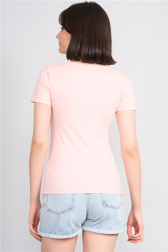 C.K Y26 8038 Pachie Byn U Yaka Basic T-shirt Pudra