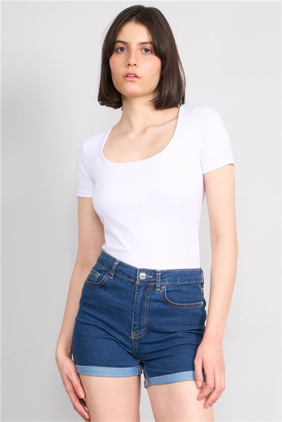 C.K Y26 8038 Pachie Byn U Yaka Basic T-shirt Beyaz