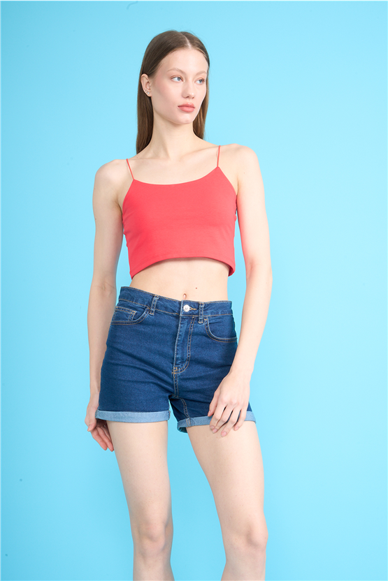 C.K Y26 8453 Fithit Byn Ip Askılı Penye Crop Atlet Nar Cıcegı