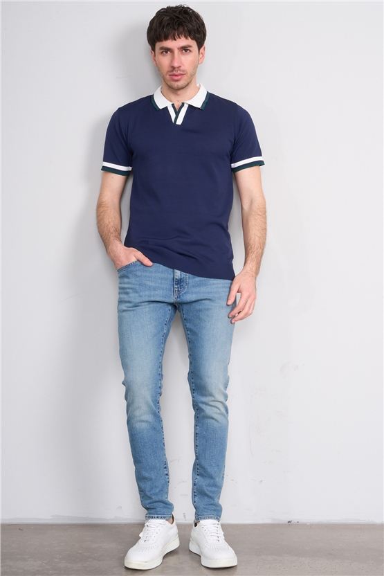 C.K Y26 804 Lacivert Erkek Triko Polo Yaka Tişört M-Xxl