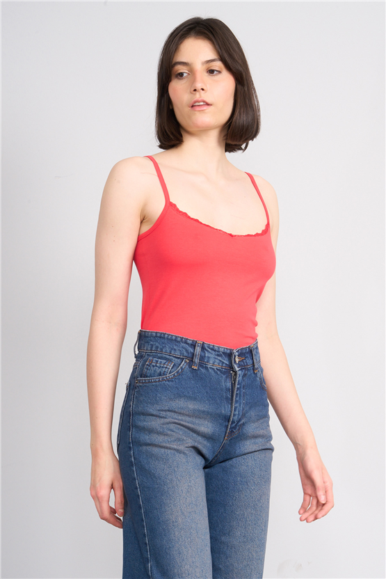 C.K Y26 8446 Fithit Byn Ip Askılı Dantellı Penye Atlet Nar Cıcegı