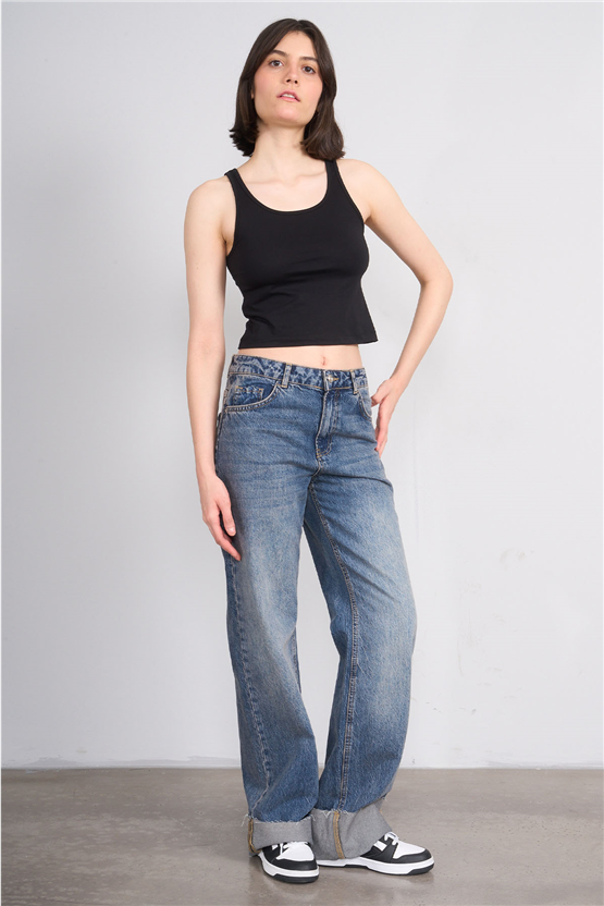 C.K Y26 8282 Fithit Byn Askılı Penye Crop Atlet Siyah